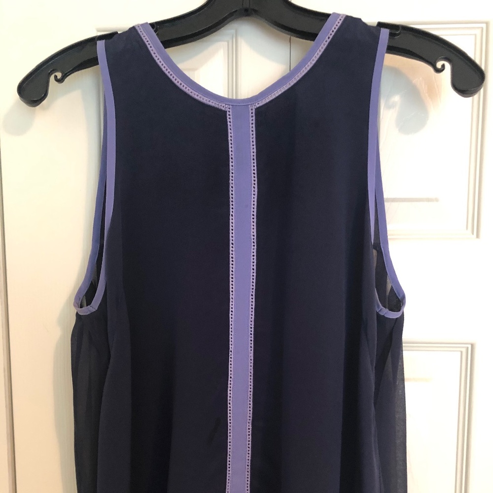 Greylin 100% Silk Navy/Lavender silk top, pleated